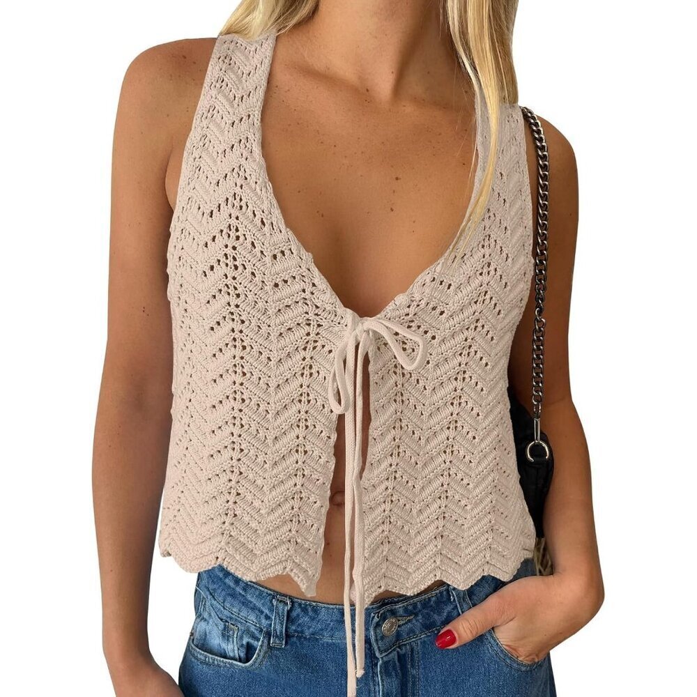 Crochet Tops Women Summer Vacation Beach Coverup Spring Sweater Vest Small